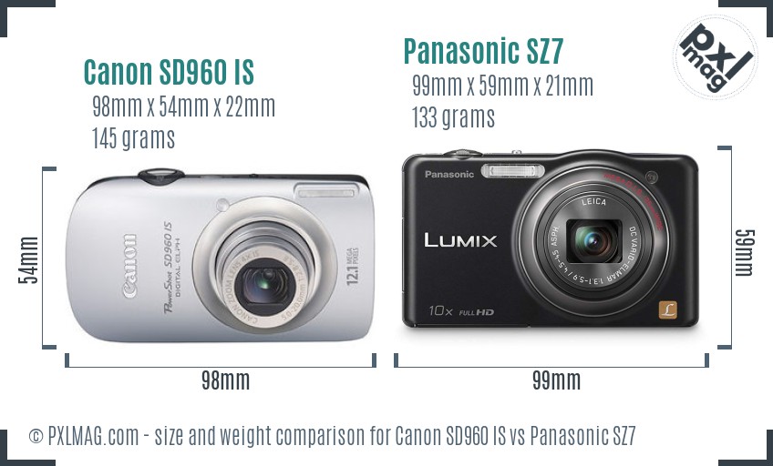 Canon SD960 IS vs Panasonic SZ7 size comparison