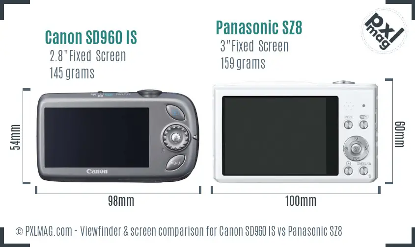 Canon SD960 IS vs Panasonic SZ8 Screen and Viewfinder comparison Canon SD960 IS vs Panasonic SZ8 Screen and Viewfinder comparison