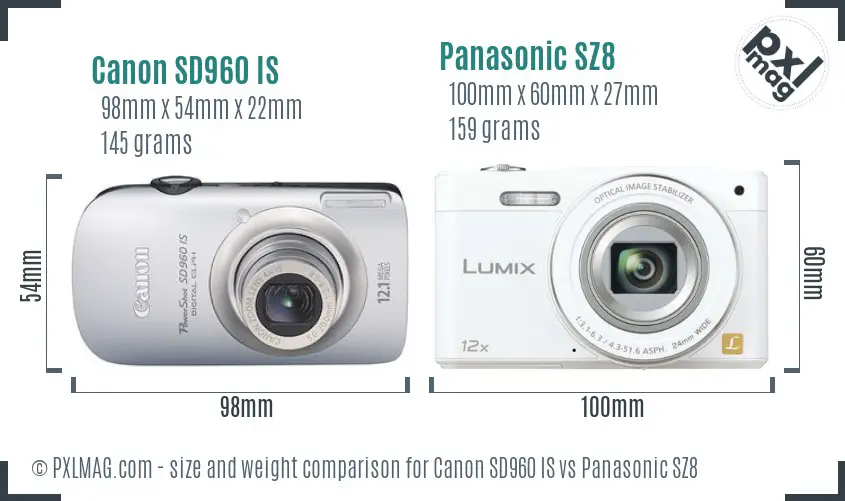 Canon SD960 IS vs Panasonic SZ8 size comparison Canon SD960 IS vs Panasonic SZ8 size comparison
