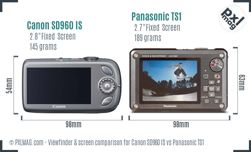 Canon SD960 IS vs Panasonic TS1 Screen and Viewfinder comparison