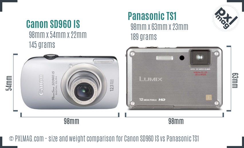 Canon SD960 IS vs Panasonic TS1 size comparison