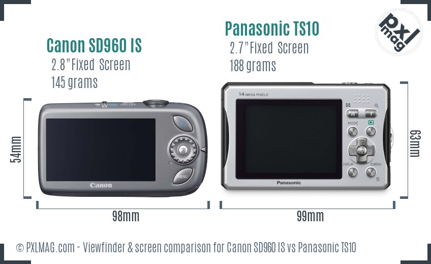 Canon SD960 IS vs Panasonic TS10 Screen and Viewfinder comparison
