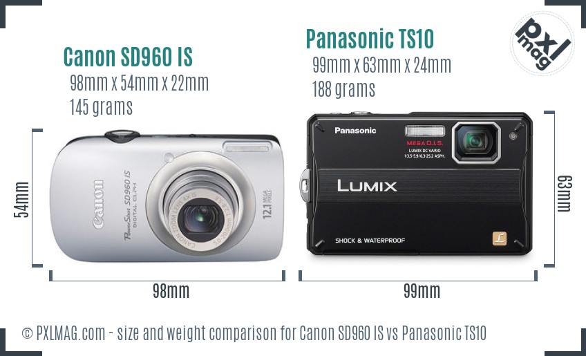 Canon SD960 IS vs Panasonic TS10 size comparison