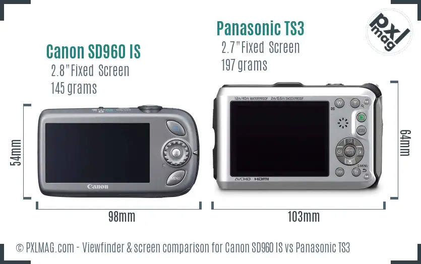 Canon SD960 IS vs Panasonic TS3 Screen and Viewfinder comparison