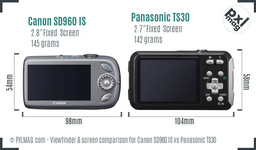 Canon SD960 IS vs Panasonic TS30 Screen and Viewfinder comparison
