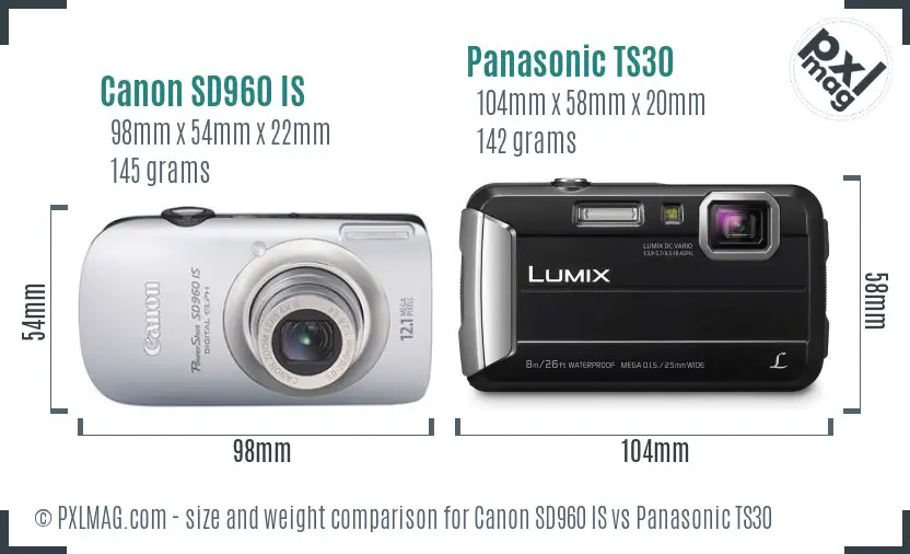 Canon SD960 IS vs Panasonic TS30 size comparison