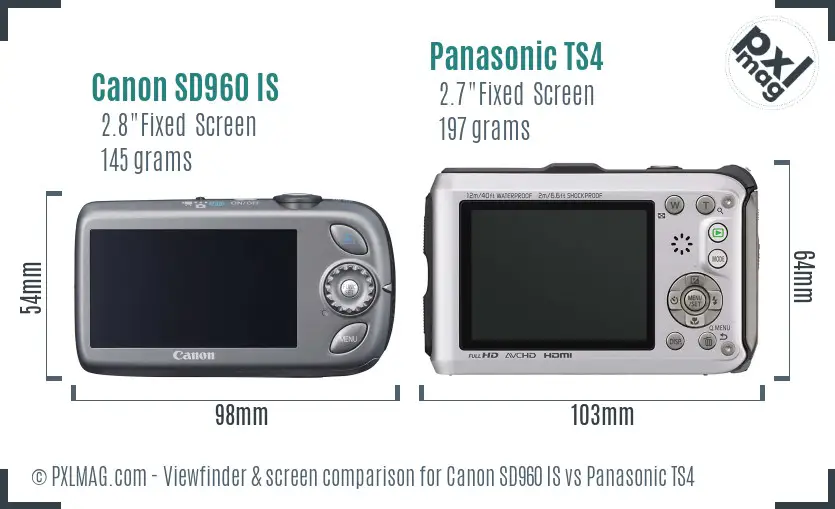 Canon SD960 IS vs Panasonic TS4 Screen and Viewfinder comparison
