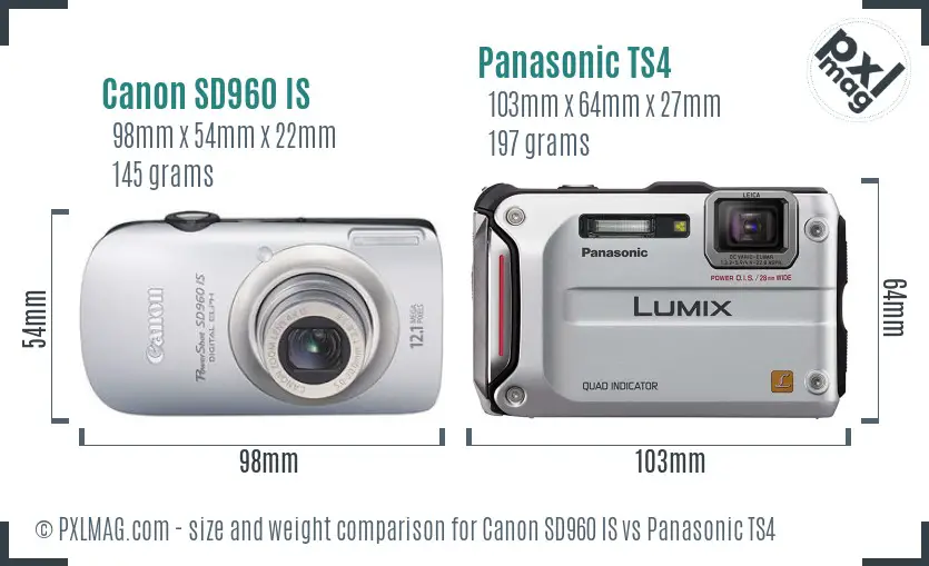 Canon SD960 IS vs Panasonic TS4 size comparison