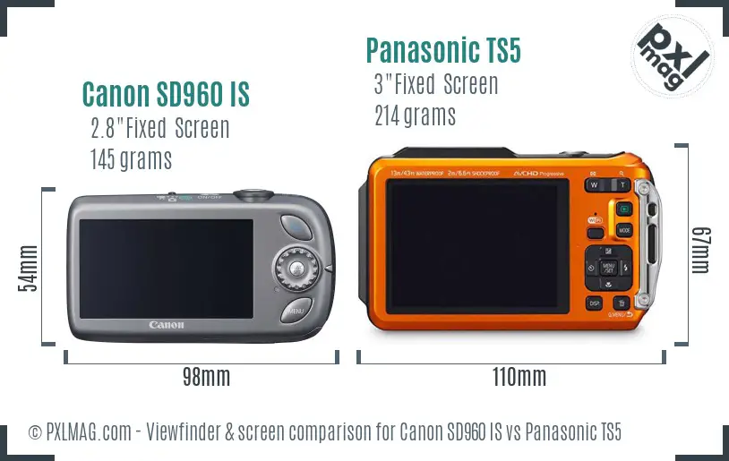 Canon SD960 IS vs Panasonic TS5 Screen and Viewfinder comparison