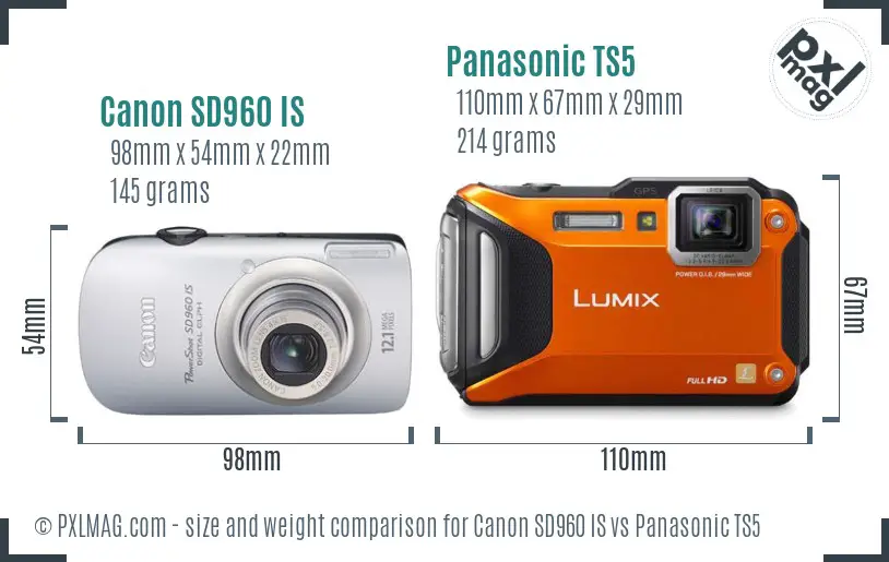 Canon SD960 IS vs Panasonic TS5 size comparison