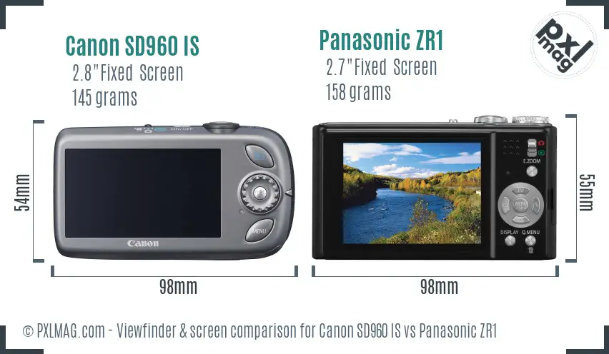 Canon SD960 IS vs Panasonic ZR1 Screen and Viewfinder comparison