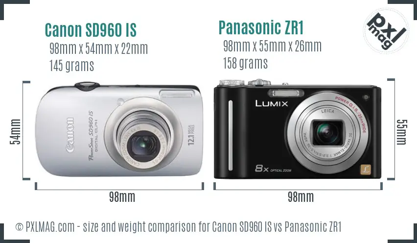 Canon SD960 IS vs Panasonic ZR1 size comparison
