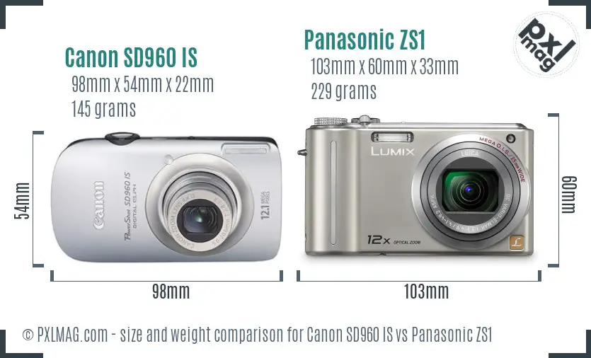 Canon SD960 IS vs Panasonic ZS1 size comparison