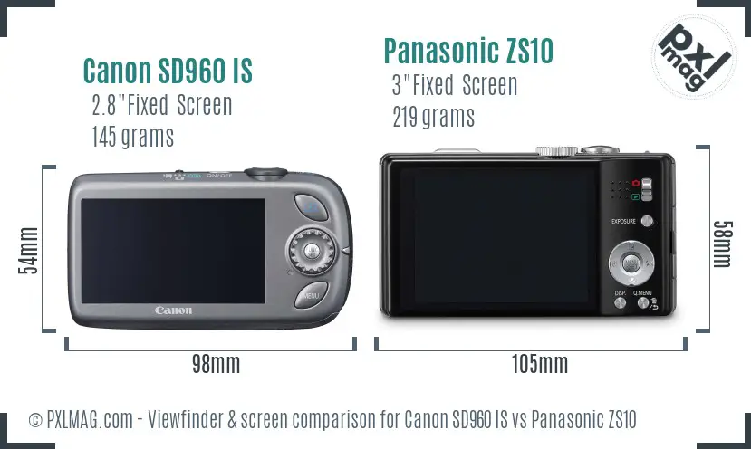 Canon SD960 IS vs Panasonic ZS10 Screen and Viewfinder comparison