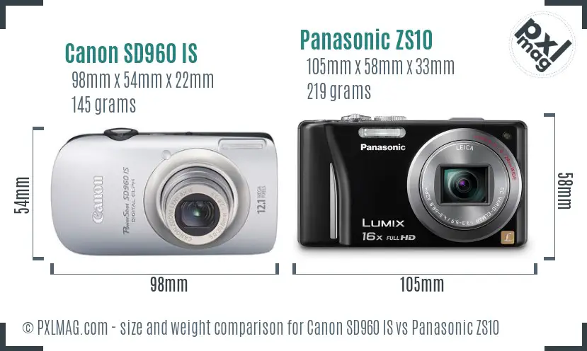 Canon SD960 IS vs Panasonic ZS10 size comparison