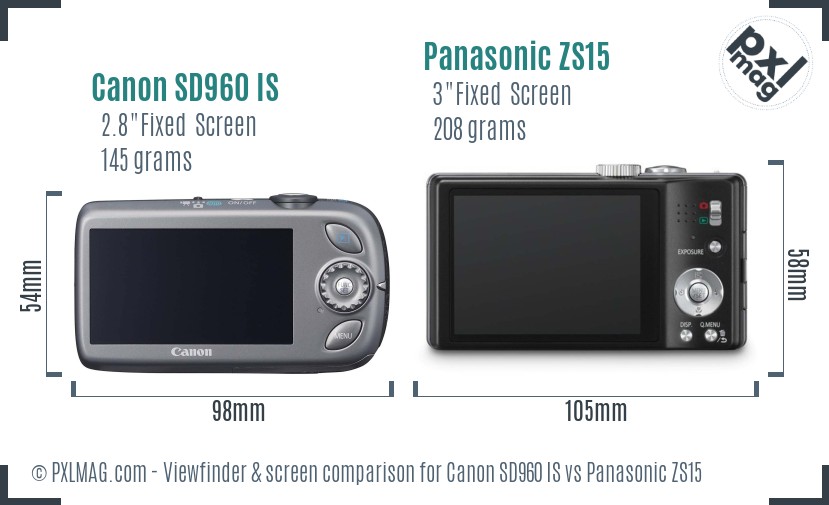 Canon SD960 IS vs Panasonic ZS15 Screen and Viewfinder comparison