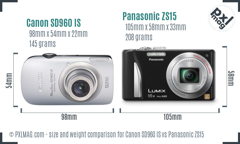 Canon SD960 IS vs Panasonic ZS15 size comparison Canon SD960 IS vs Panasonic ZS15 size comparison