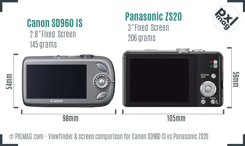 Canon SD960 IS vs Panasonic ZS20 Screen and Viewfinder comparison