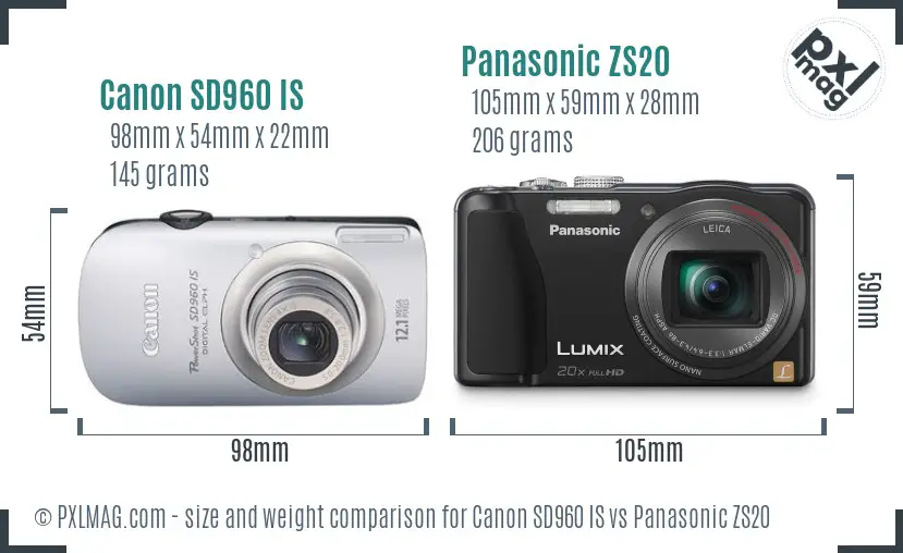 Canon SD960 IS vs Panasonic ZS20 size comparison