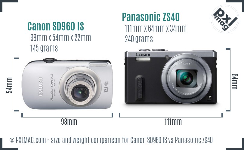 Canon SD960 IS vs Panasonic ZS40 size comparison