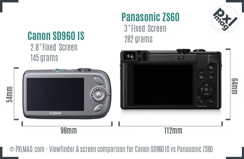 Canon SD960 IS vs Panasonic ZS60 Screen and Viewfinder comparison