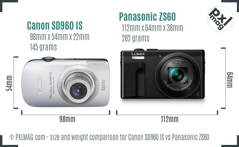 Canon SD960 IS vs Panasonic ZS60 size comparison