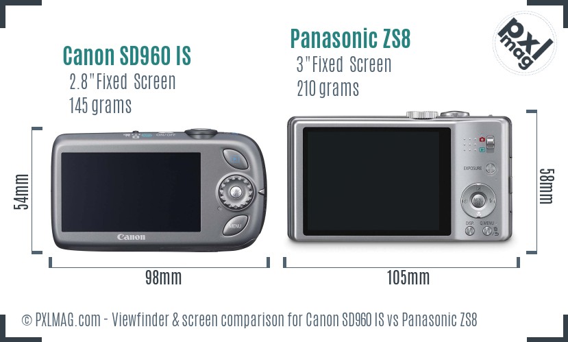 Canon SD960 IS vs Panasonic ZS8 Screen and Viewfinder comparison