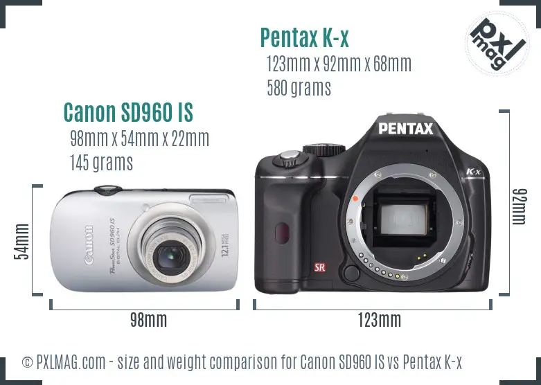 Canon SD960 IS vs Pentax K-x size comparison