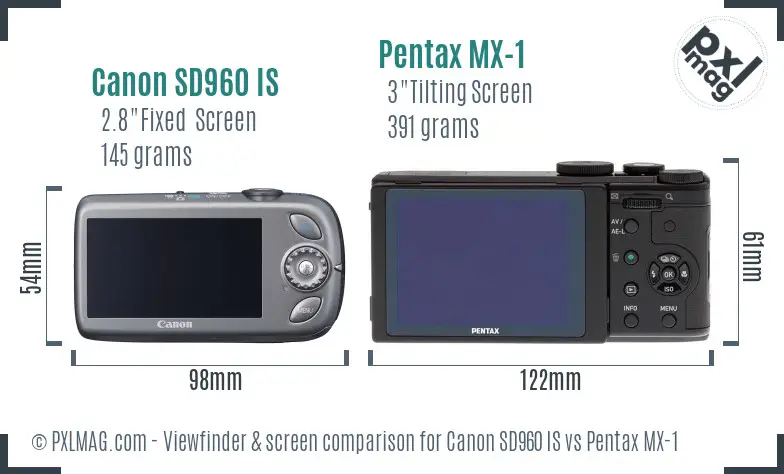 Canon SD960 IS vs Pentax MX-1 Screen and Viewfinder comparison