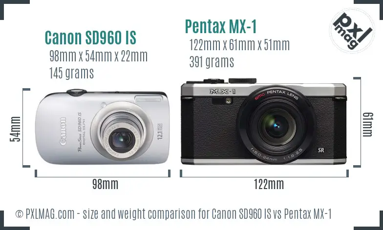 Canon SD960 IS vs Pentax MX-1 size comparison