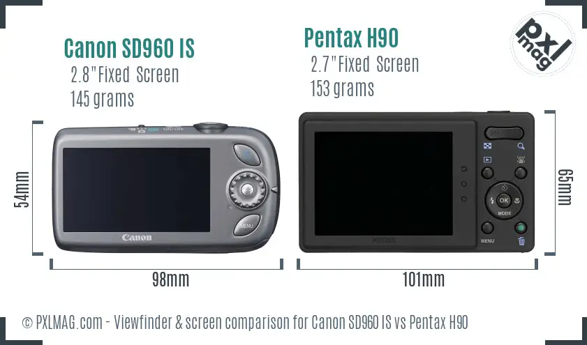 Canon SD960 IS vs Pentax H90 Screen and Viewfinder comparison