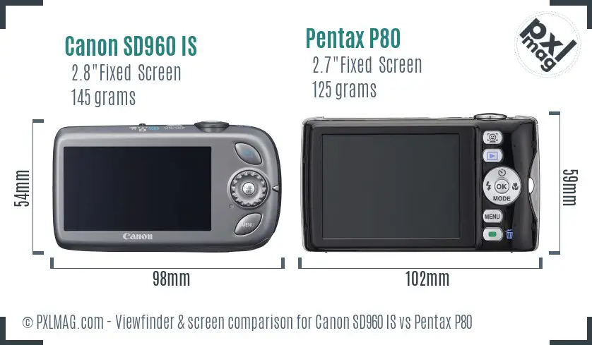 Canon SD960 IS vs Pentax P80 Screen and Viewfinder comparison