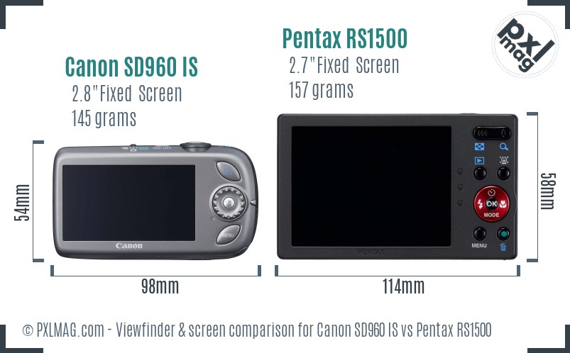 Canon SD960 IS vs Pentax RS1500 Screen and Viewfinder comparison