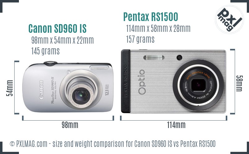 Canon SD960 IS vs Pentax RS1500 size comparison Canon SD960 IS vs Pentax RS1500 size comparison
