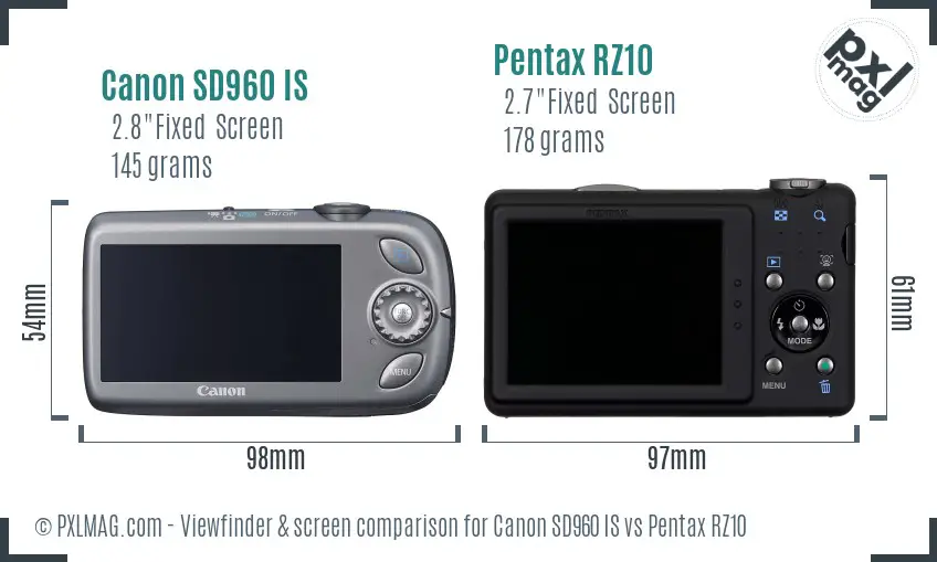 Canon SD960 IS vs Pentax RZ10 Screen and Viewfinder comparison