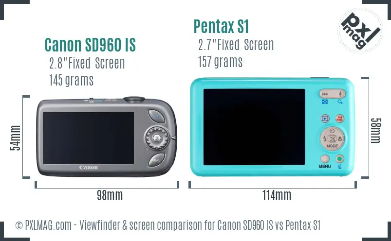 Canon SD960 IS vs Pentax S1 Screen and Viewfinder comparison