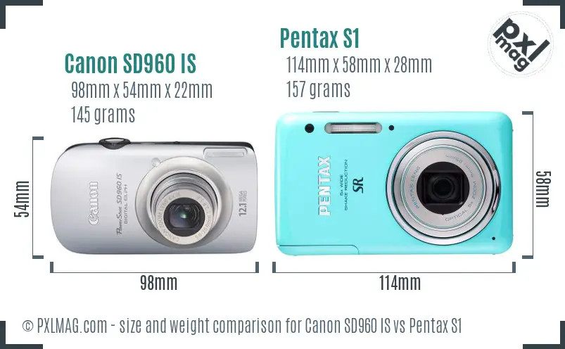 Canon SD960 IS vs Pentax S1 size comparison