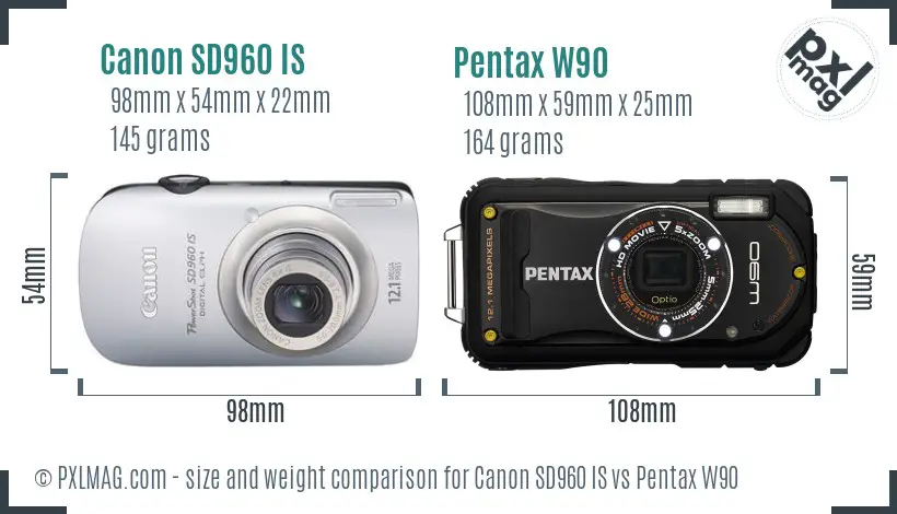 Canon SD960 IS vs Pentax W90 size comparison Canon SD960 IS vs Pentax W90 size comparison