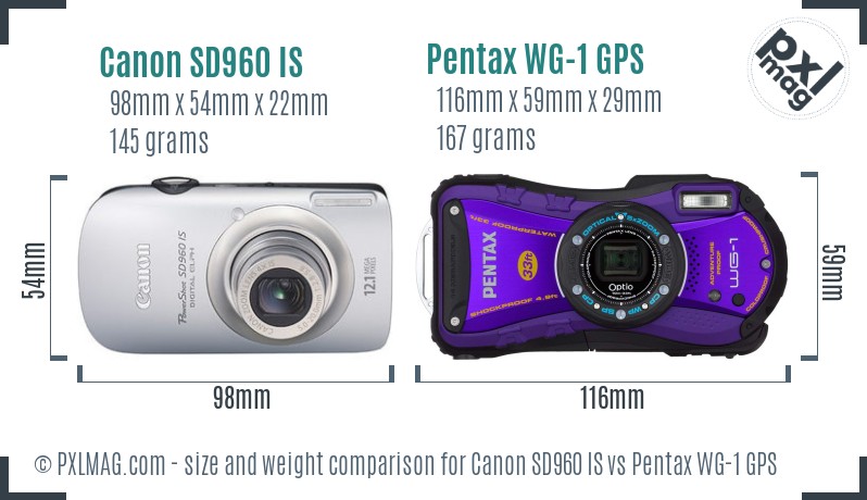 Canon SD960 IS vs Pentax WG-1 GPS size comparison