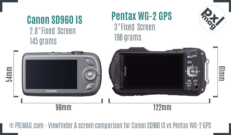 Canon SD960 IS vs Pentax WG-2 GPS Screen and Viewfinder comparison