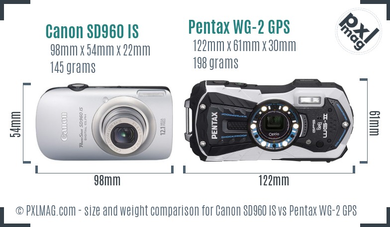 Canon SD960 IS vs Pentax WG-2 GPS size comparison