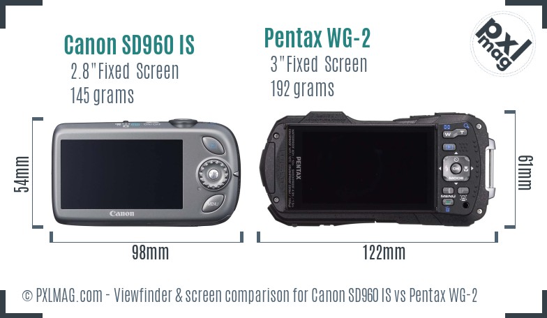 Canon SD960 IS vs Pentax WG-2 Screen and Viewfinder comparison