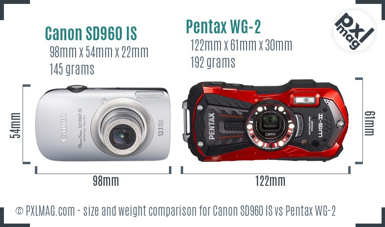 Canon SD960 IS vs Pentax WG-2 size comparison Canon SD960 IS vs Pentax WG-2 size comparison