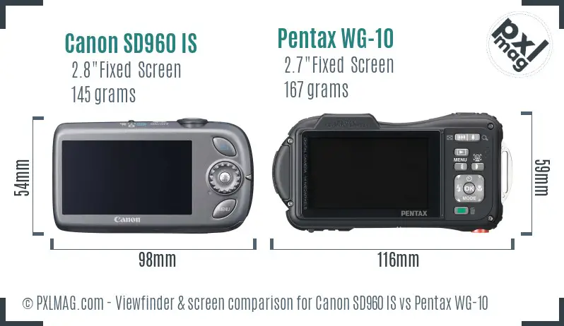 Canon SD960 IS vs Pentax WG-10 Screen and Viewfinder comparison