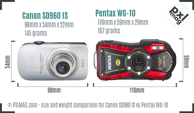 Canon SD960 IS vs Pentax WG-10 size comparison