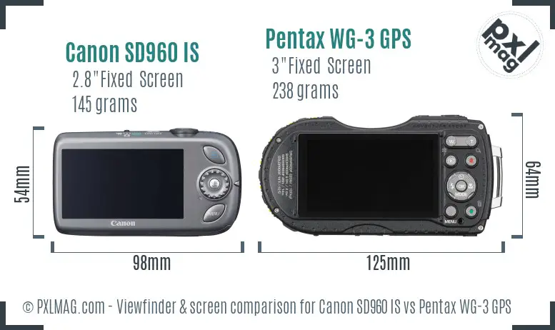 Canon SD960 IS vs Pentax WG-3 GPS Screen and Viewfinder comparison