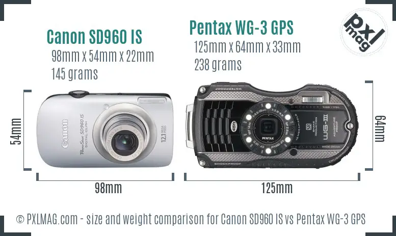 Canon SD960 IS vs Pentax WG-3 GPS size comparison