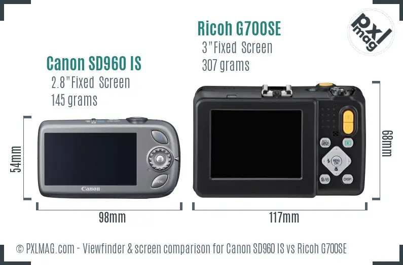 Canon SD960 IS vs Ricoh G700SE Screen and Viewfinder comparison