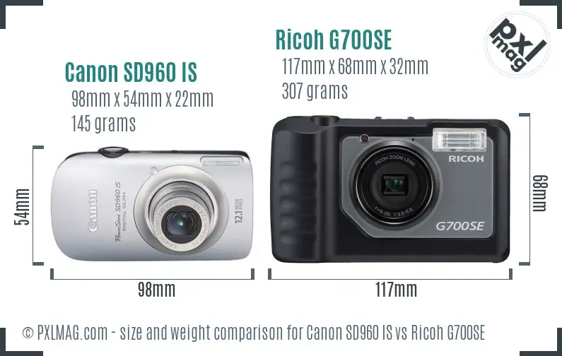 Canon SD960 IS vs Ricoh G700SE size comparison
