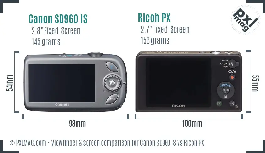 Canon SD960 IS vs Ricoh PX Screen and Viewfinder comparison
